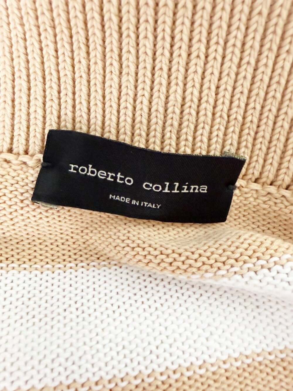 ROBERTO COLLINA Beige & Cream Knit Polo Shirt M - Picture 5 of 10